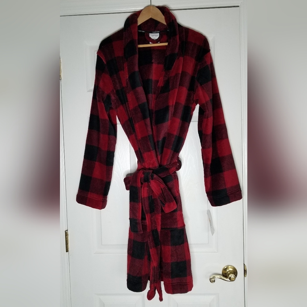 NWT Calvin Klein  Sleepwear Bathrobe Red Black Flannel Size S/M